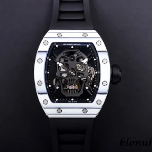 Richard Mille RM52-01 49mm Schwarz Skelett Automatikwerk Kautschukarmband 1:1 Clone Watch