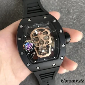 Richard Mille RM52-01 49mm Schwarz Skelett Automatik Kautschukarmband 1:1 Clone Watch