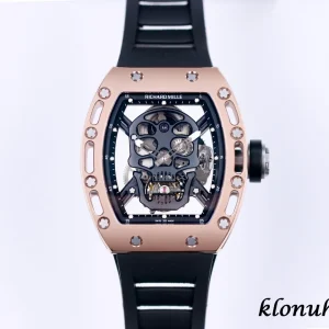 Richard Mille RM52-01 49mm Schwarz Skelett Automatik Kautschukarmband 1:1 Clone Watch