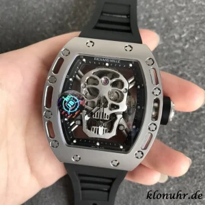 Richard Mille RM52-01 49mm Schwarz Skelett Schweizer Automatikwerk Kautschukarmband 1:1 Clone Watch