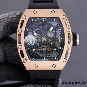Richard Mille RM 52-01 49mm Schwarzes Zifferblatt Automatikwerk Kautschukarmband 1:1 Clone Watch