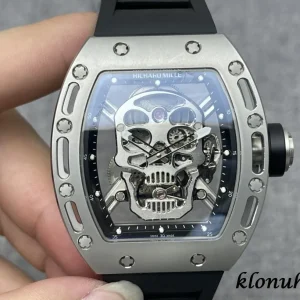 Richard Mille RM52-01 Skull 49mm Blaue Zifferblatt Automatik Kautschukarmband 1:1 Clone Watch
