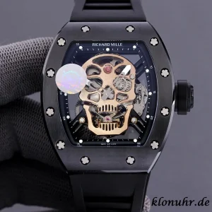 Richard Mille RM52-01 Skull 50mm Blaue Zifferblatt Automatik Kautschukarmband 1:1 Clone Watch