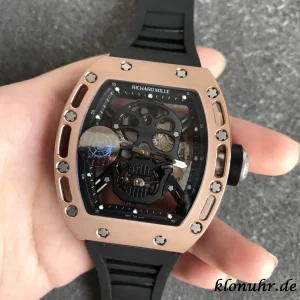 Richard Mille RM52-01 49mm Schwarz Skelett Schweizer Automatikwerk Kautschukarmband 1:1 Clone Watch