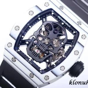 Richard Mille RM52-01 Skull 49mm Schwarz Automatik Kautschukarmband 1:1 Clone Watch