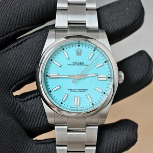 Rolex Oyster Perpetual 41mm Turquoise Dial Swiss Automatic Metal Bracelet 1:1 Clone Watch